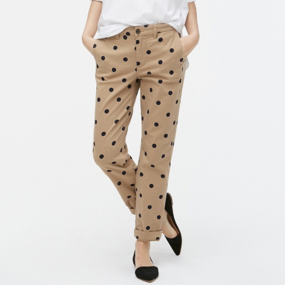 J CREW high rise girlfriend chino polkadot khaki 0
